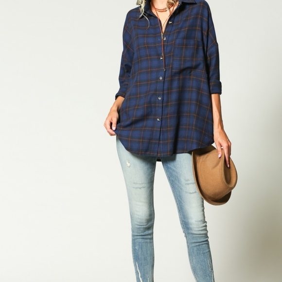 Tartan plaid flannel oversized button down shirt - Picture 3 of 6
